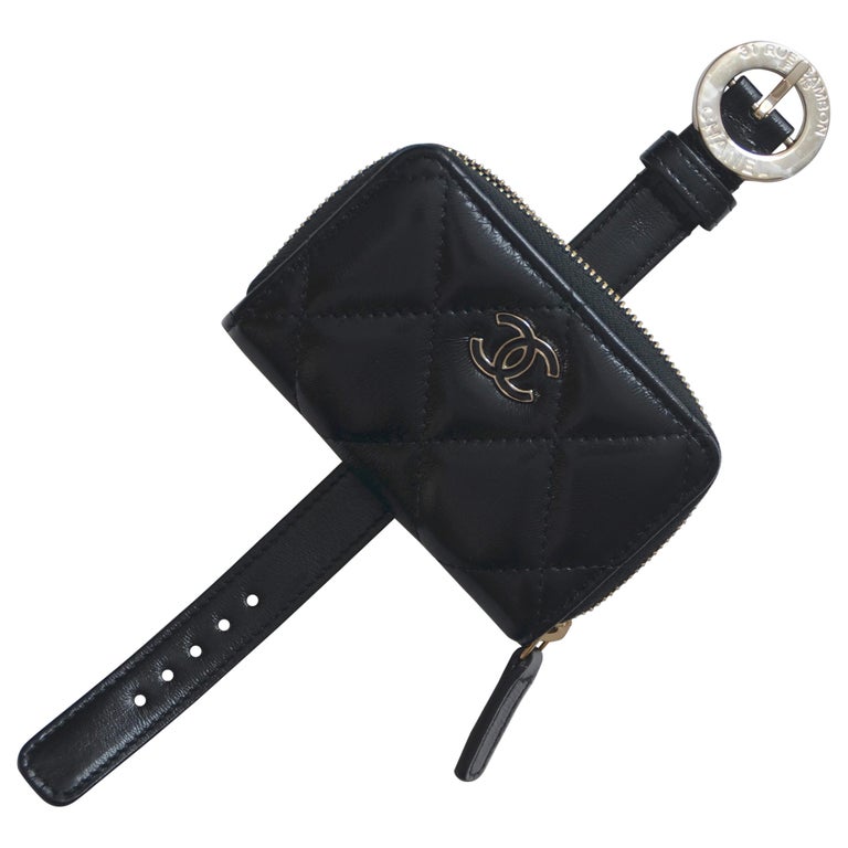 CHANEL MINI Black Flap Purse Wristlet Bracelet Shiny Leather NEW at 1stDibs