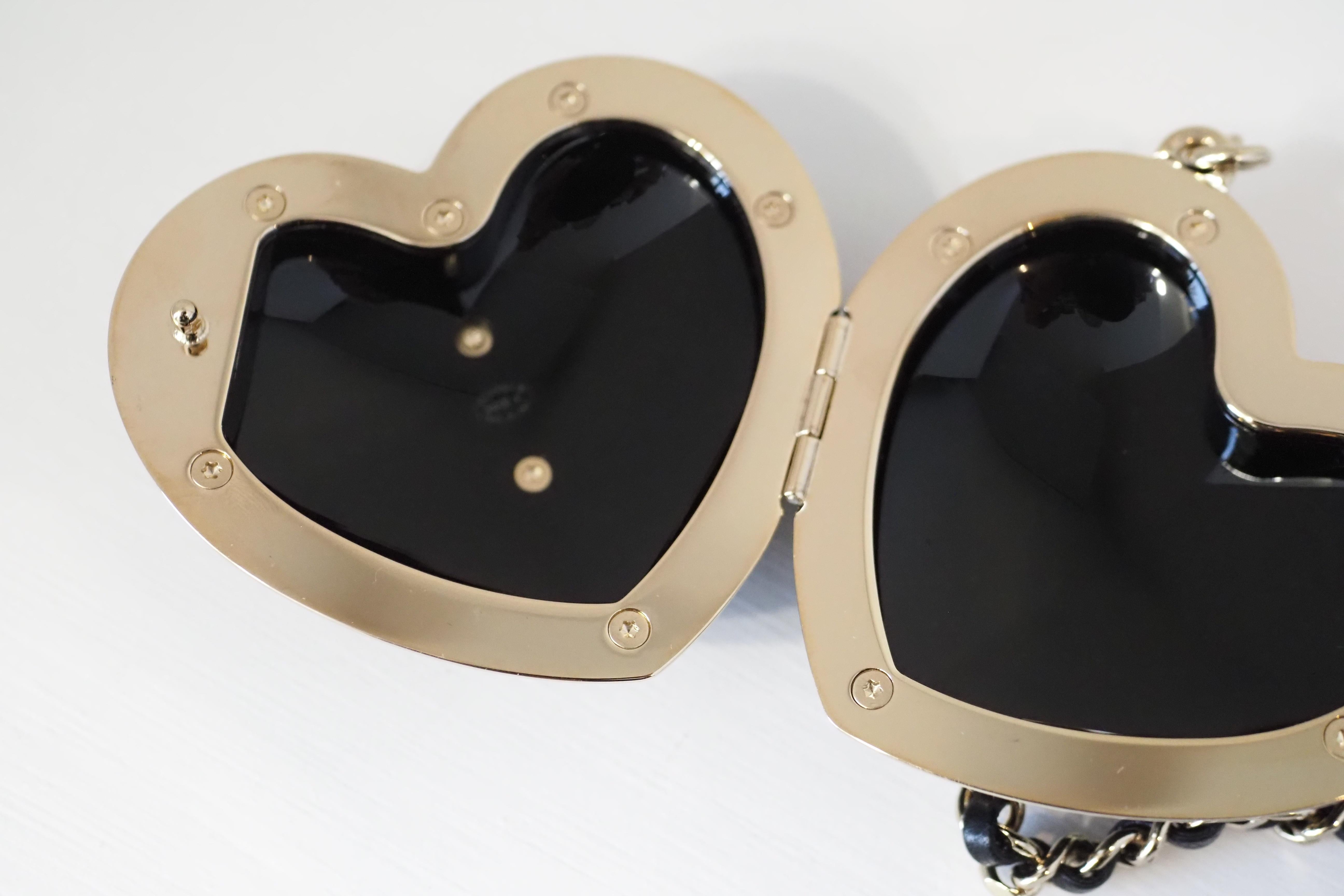 Chanel mini  Black gold CC Heart Necklace, locker crossbody bag NWOT For Sale 1