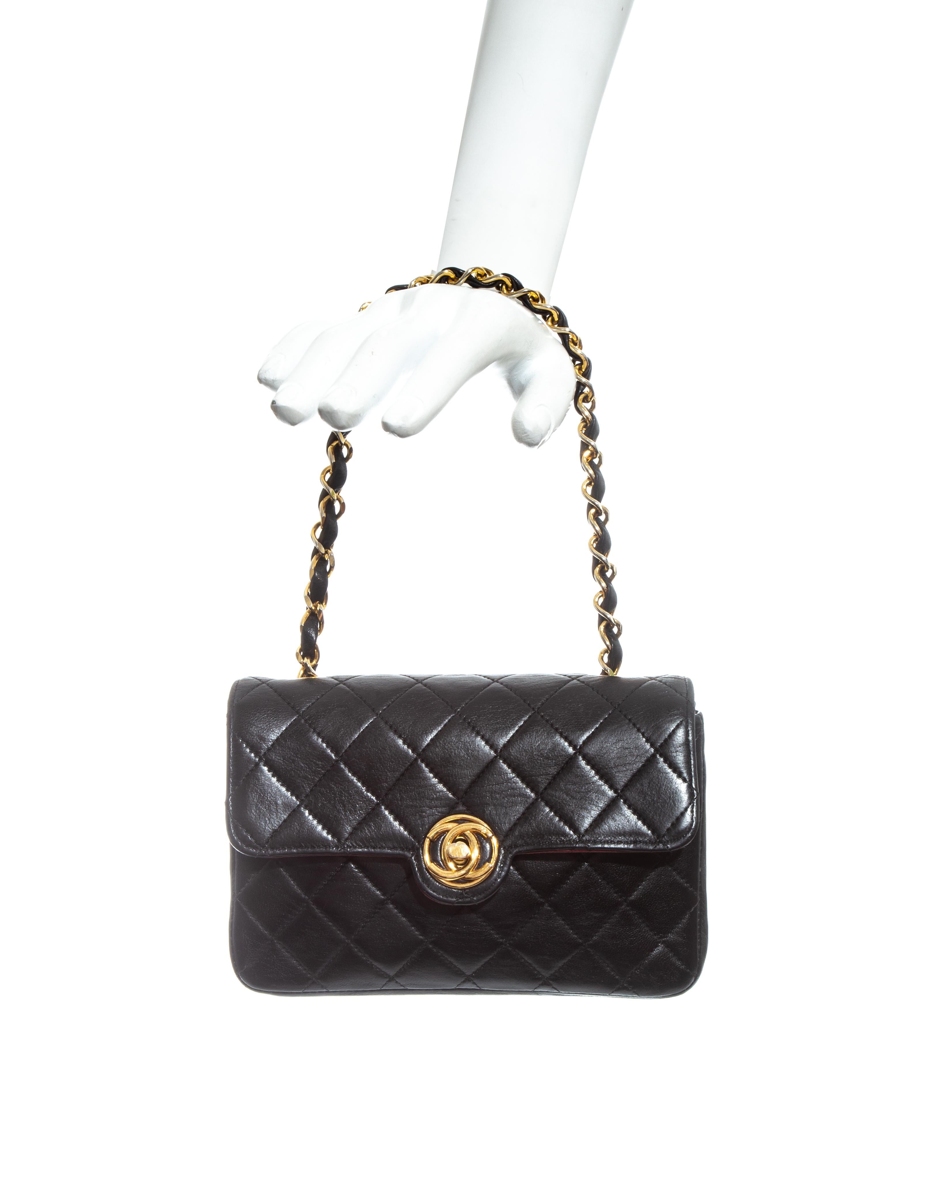 Black Chanel mini black quilted lambskin leather crossbody flap bag, c. 1986-8