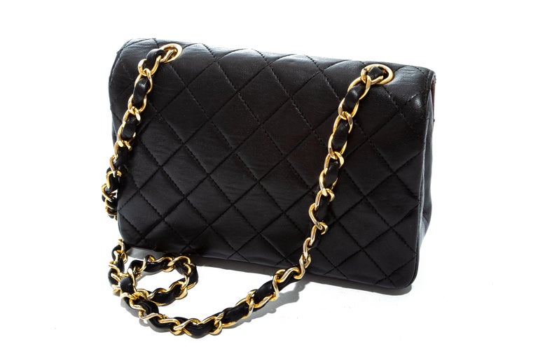 Chanel mini black quilted lambskin leather crossbody flap bag, c. 1986-8 For Sale at 1stdibs