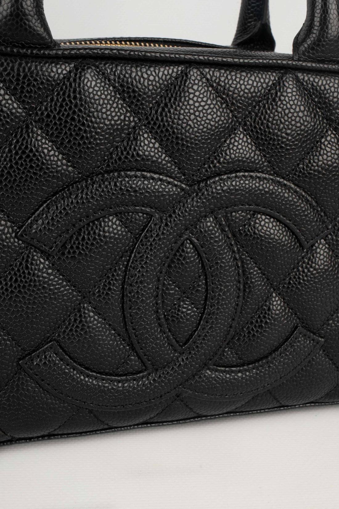 Chanel Mini Boston Black Quilted Caviar Grain Calfskin Bag, 2005/2006 For Sale 2