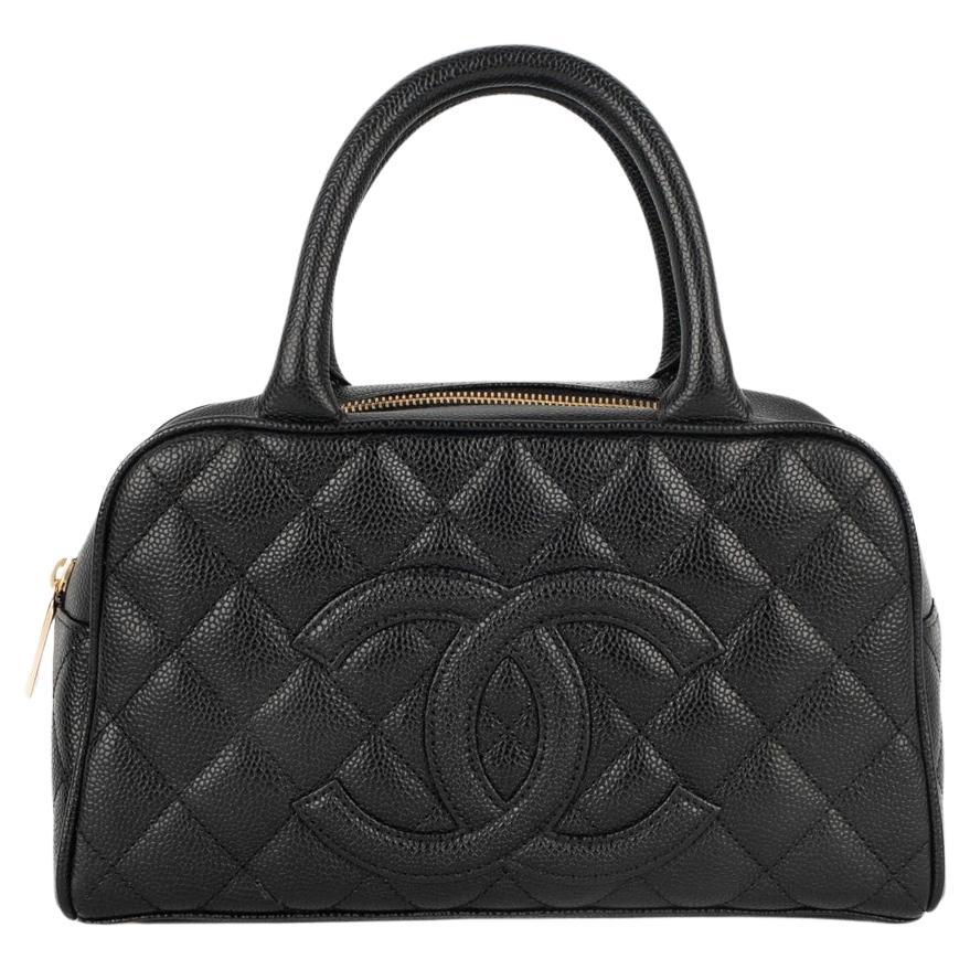 Chanel Mini Boston Black Quilted Caviar Grain Calfskin Bag, 2005/2006 For Sale