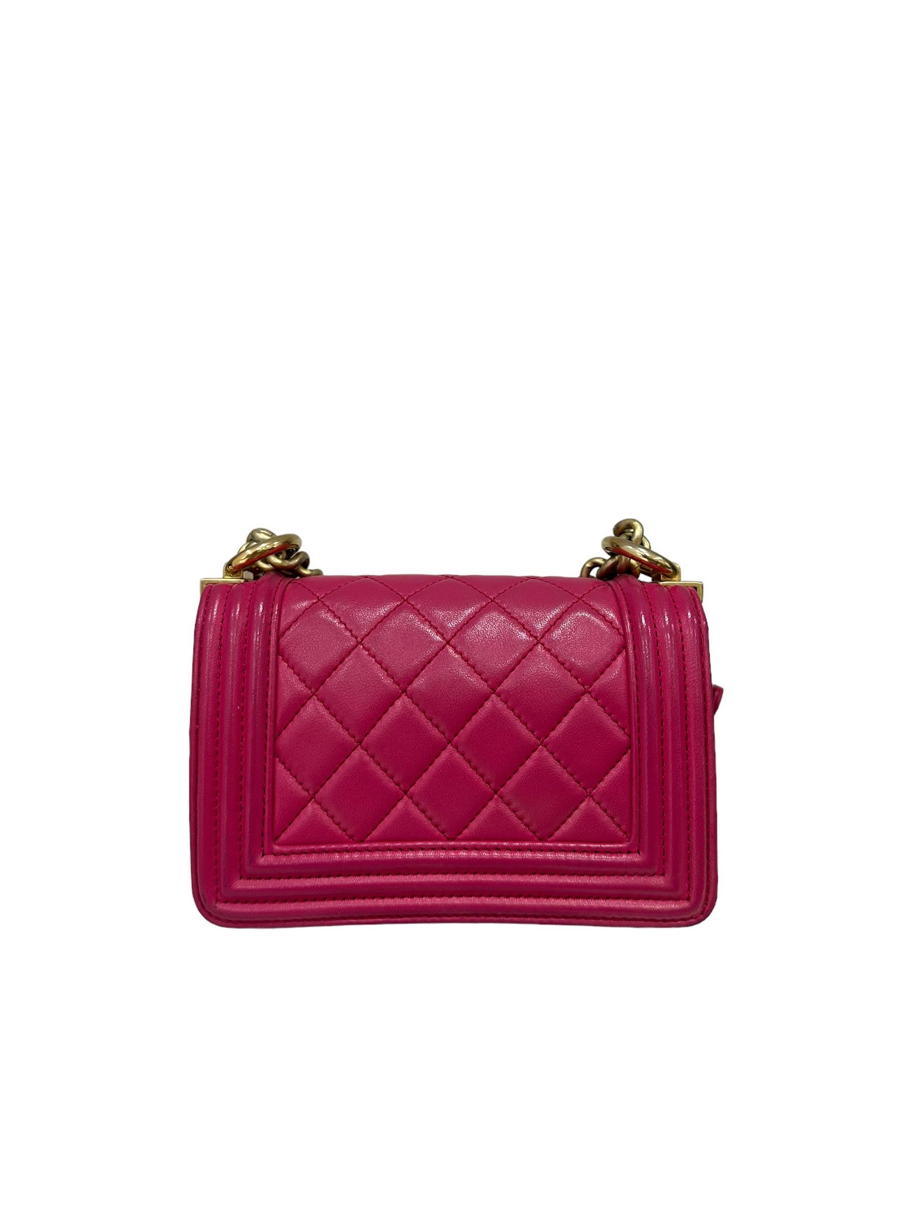 Chanel Mini Boy Fucsia Pelle Borsa a Tracolla For Sale 2