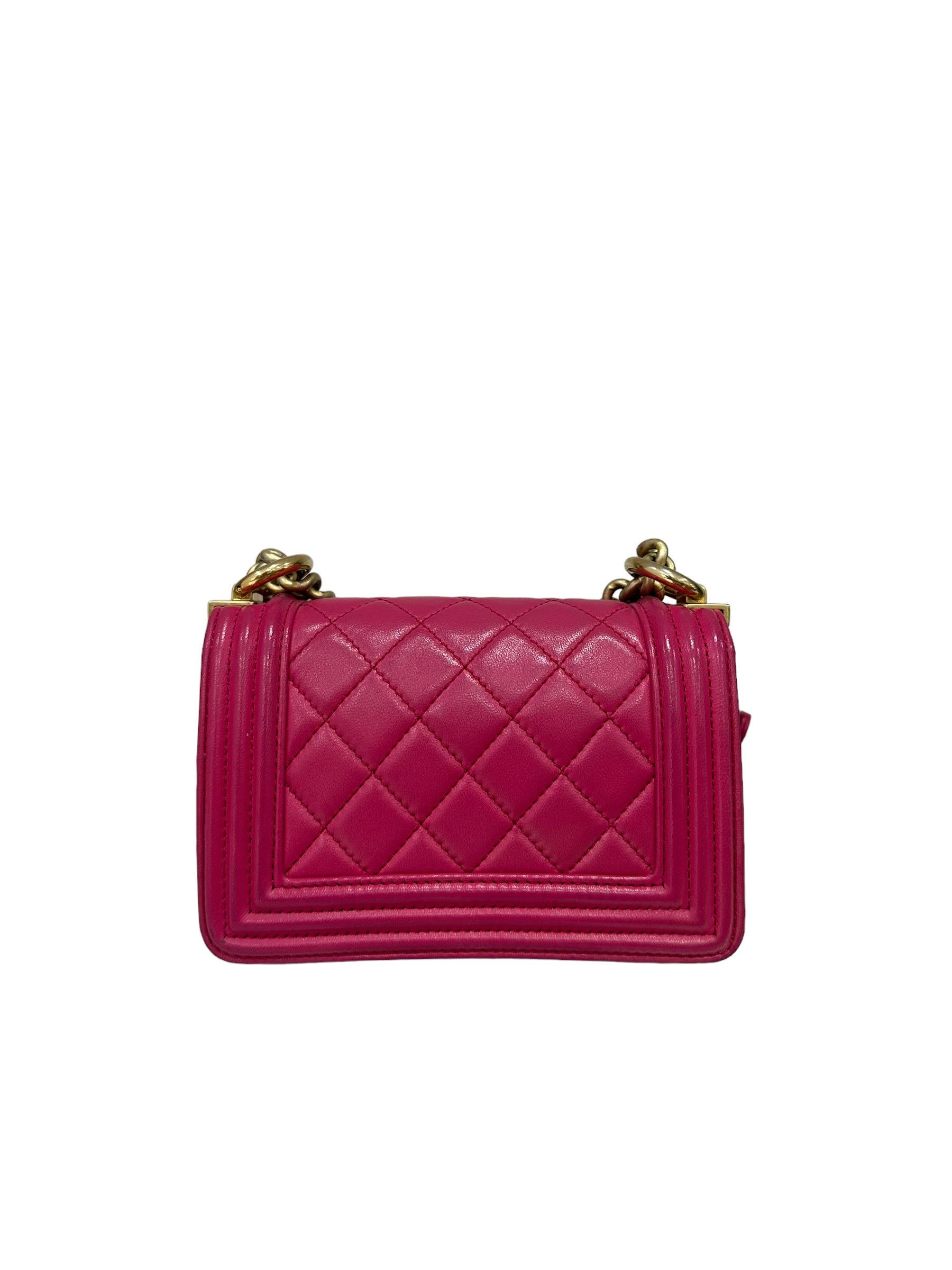 Chanel Mini Boy Fucsia Pelle Borsa a Tracolla For Sale 3