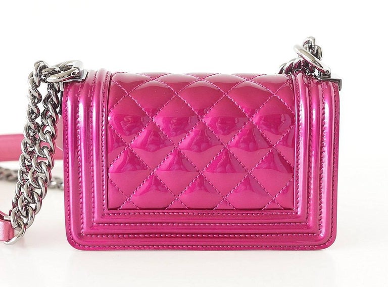 Chanel Mini Boy Metallic Patent Fuchsia Crossbody Bag at 1stDibs