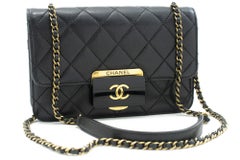 CHANEL Mini Calfskin Chain Shoulder Bag Black Flap Quilted Leather