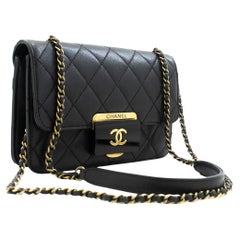 CHANEL Mini Calfskin Chain Shoulder Bag Black Flap Quilted Leather