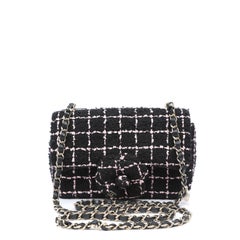 Chanel Mini Camellia Closure Flap Bag Black and Pink Tweed with Gold Hardware