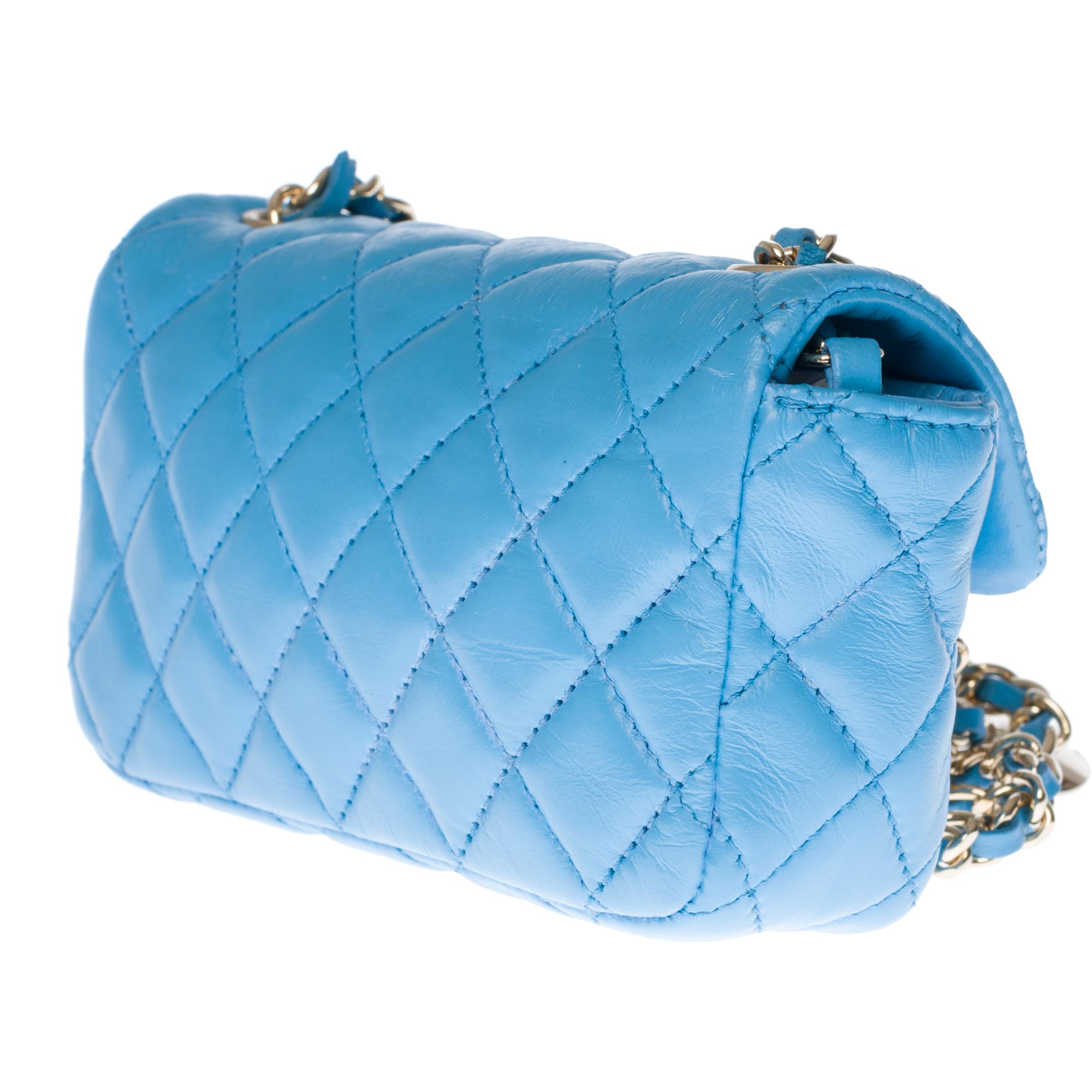 Chanel Mini Charms Shoulder bag in Blue quilted leather and silver hardware In Good Condition In Paris, IDF
