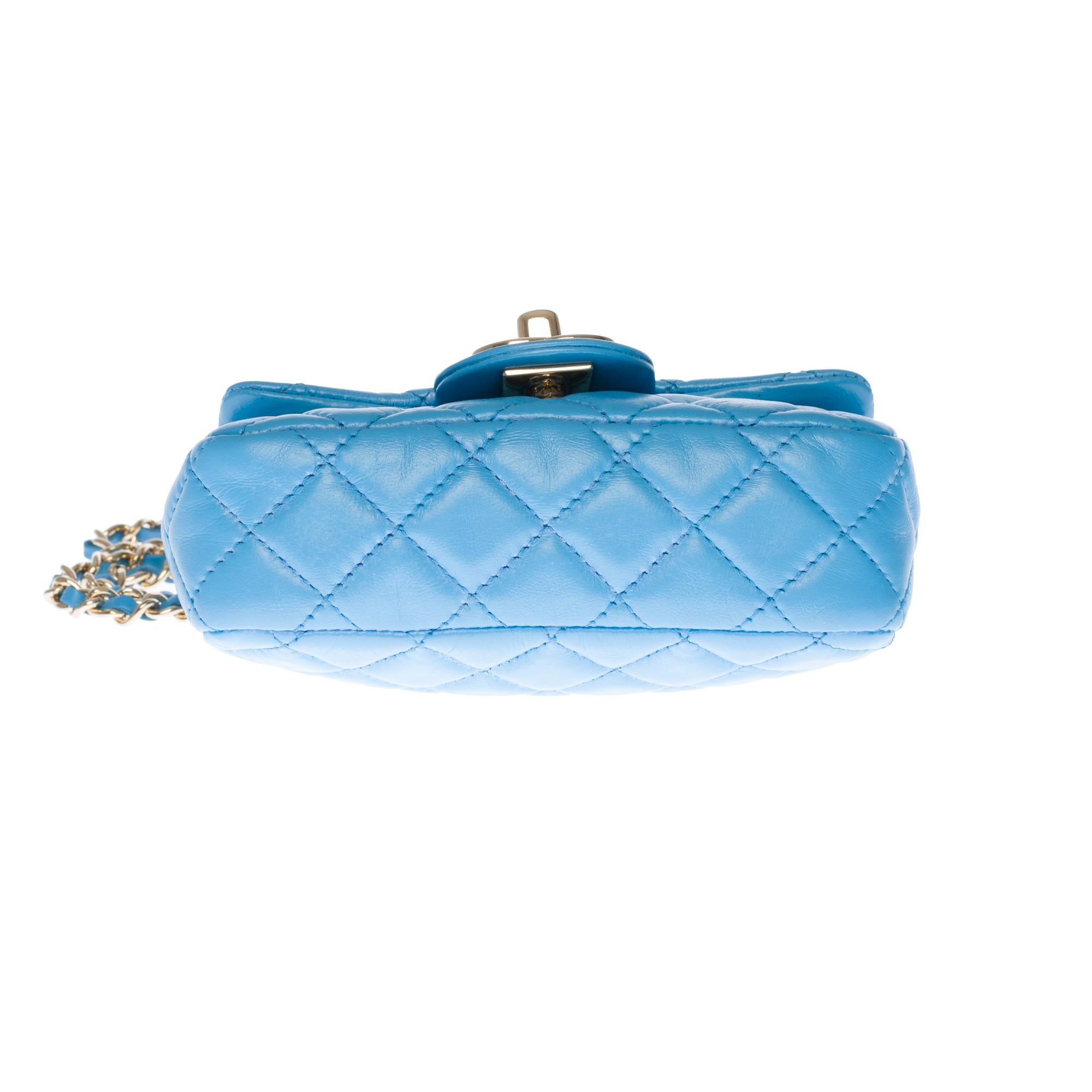 Chanel Mini Charms Shoulder bag in Blue quilted leather and silver hardware 4