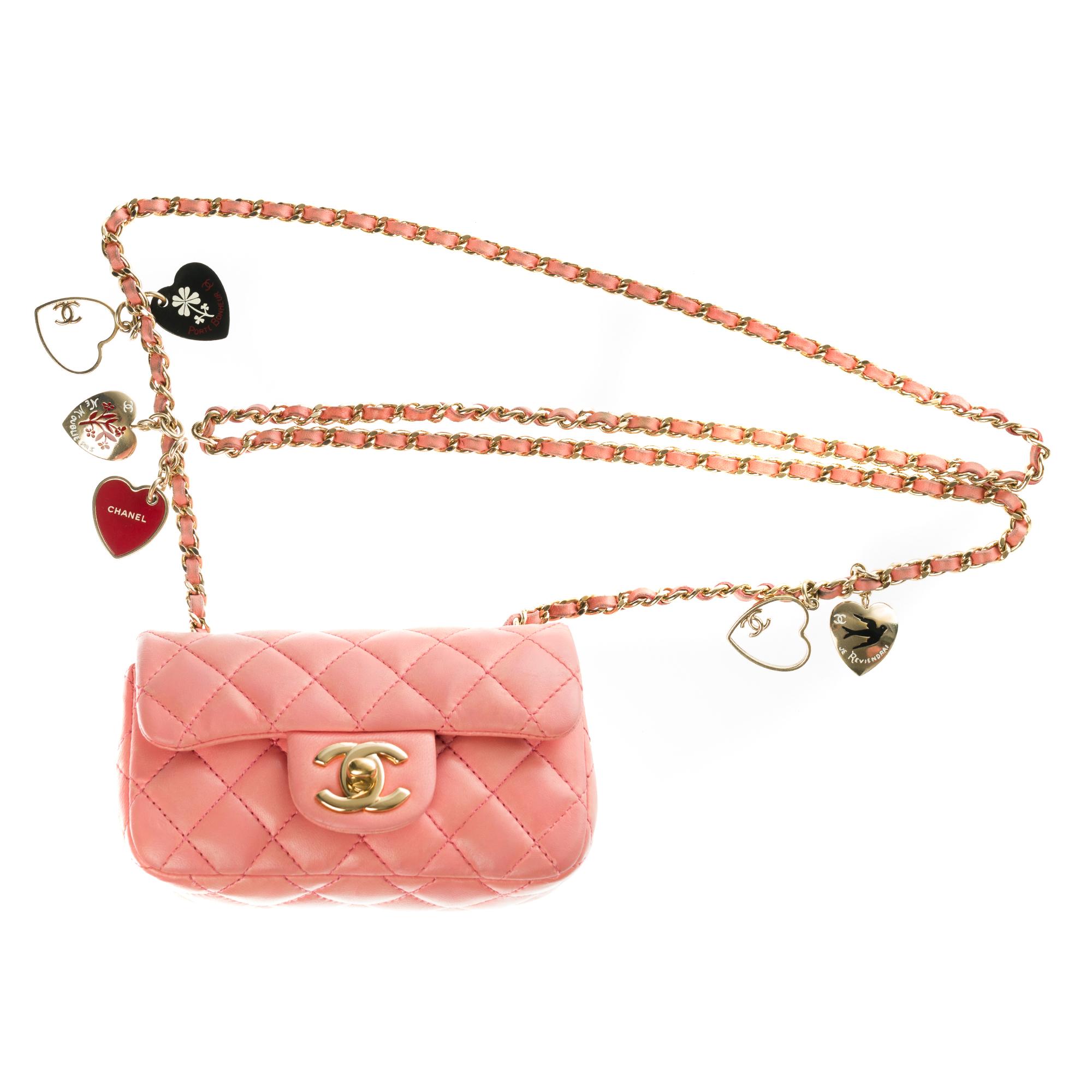 Chanel Mini Charms Shoulder bag in Pink quilted leather and gold hardware 2
