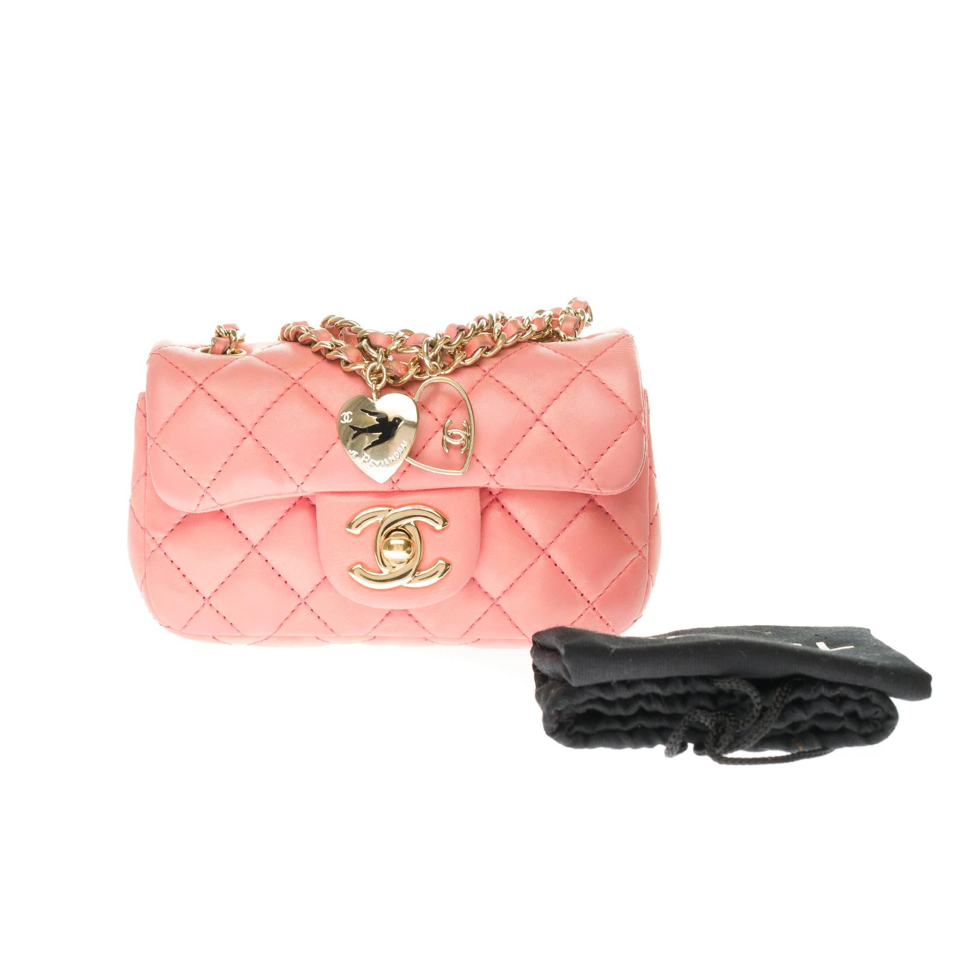 Chanel Mini Charms Shoulder bag in Pink quilted leather and gold hardware 5