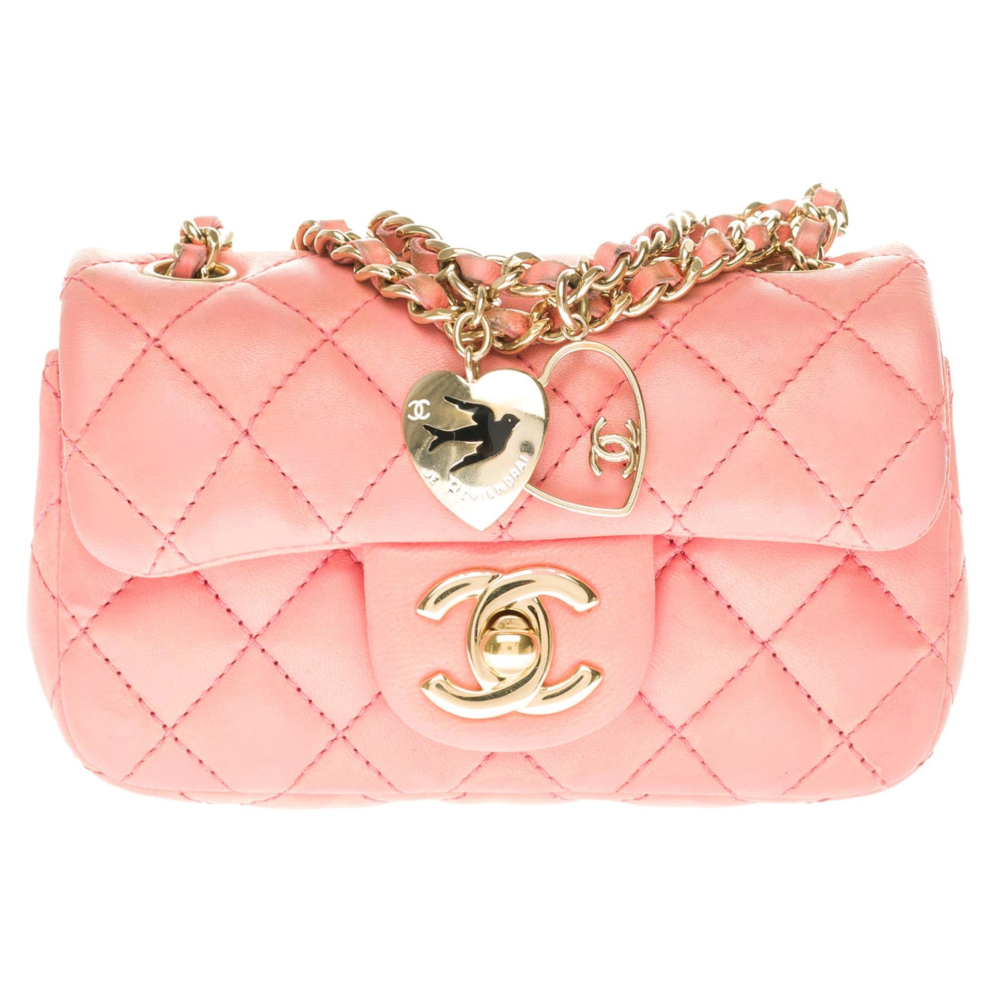 Chanel Mini Charms Shoulder bag in Pink quilted leather and gold hardware
