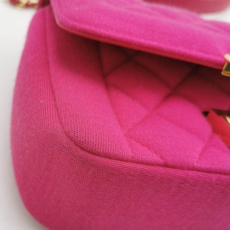Chanel Mini Chic With Me Flap Bag Cotton Cloth Pink Fuchsia Crossbody Bag 7