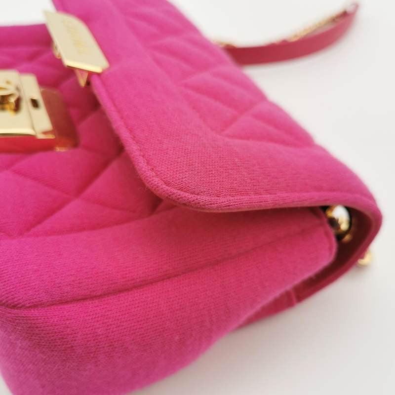 Chanel Mini Chic With Me Flap Bag Cotton Cloth Pink Fuchsia Crossbody Bag 8