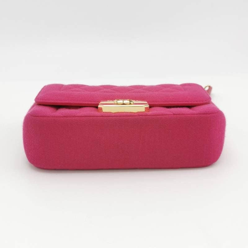 Chanel Mini Chic With Me Flap Bag Cotton Cloth Pink Fuchsia Crossbody Bag In Excellent Condition In AUBERVILLIERS, FR
