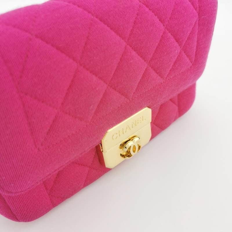 Chanel Mini Chic With Me Flap Bag Cotton Cloth Pink Fuchsia Crossbody Bag 4