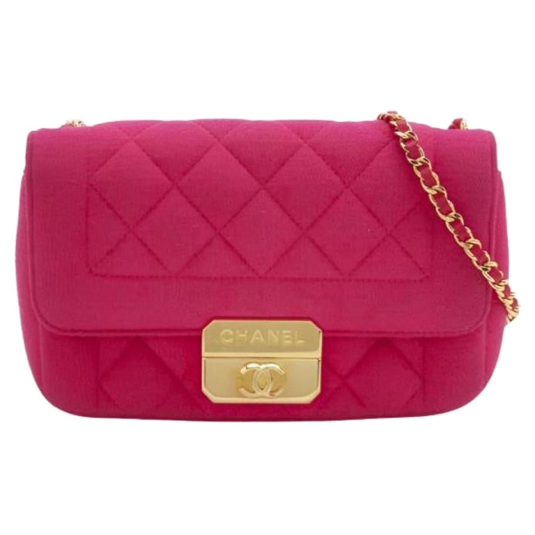 Chanel Mini Chic With Me Flap Bag Cotton Cloth Pink Fuchsia Crossbody Bag