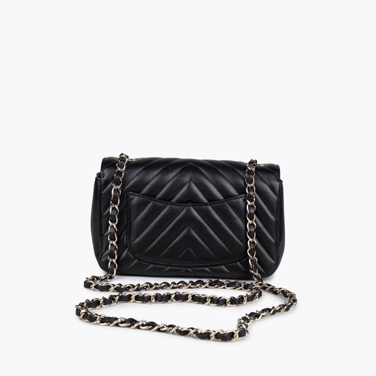 Black Chanel Mini Classic Chevron Flap Bag For Sale
