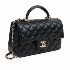 Chanel Mini Classic Rectangular Flap Bag Black Lambskin Light Gold Hardware
