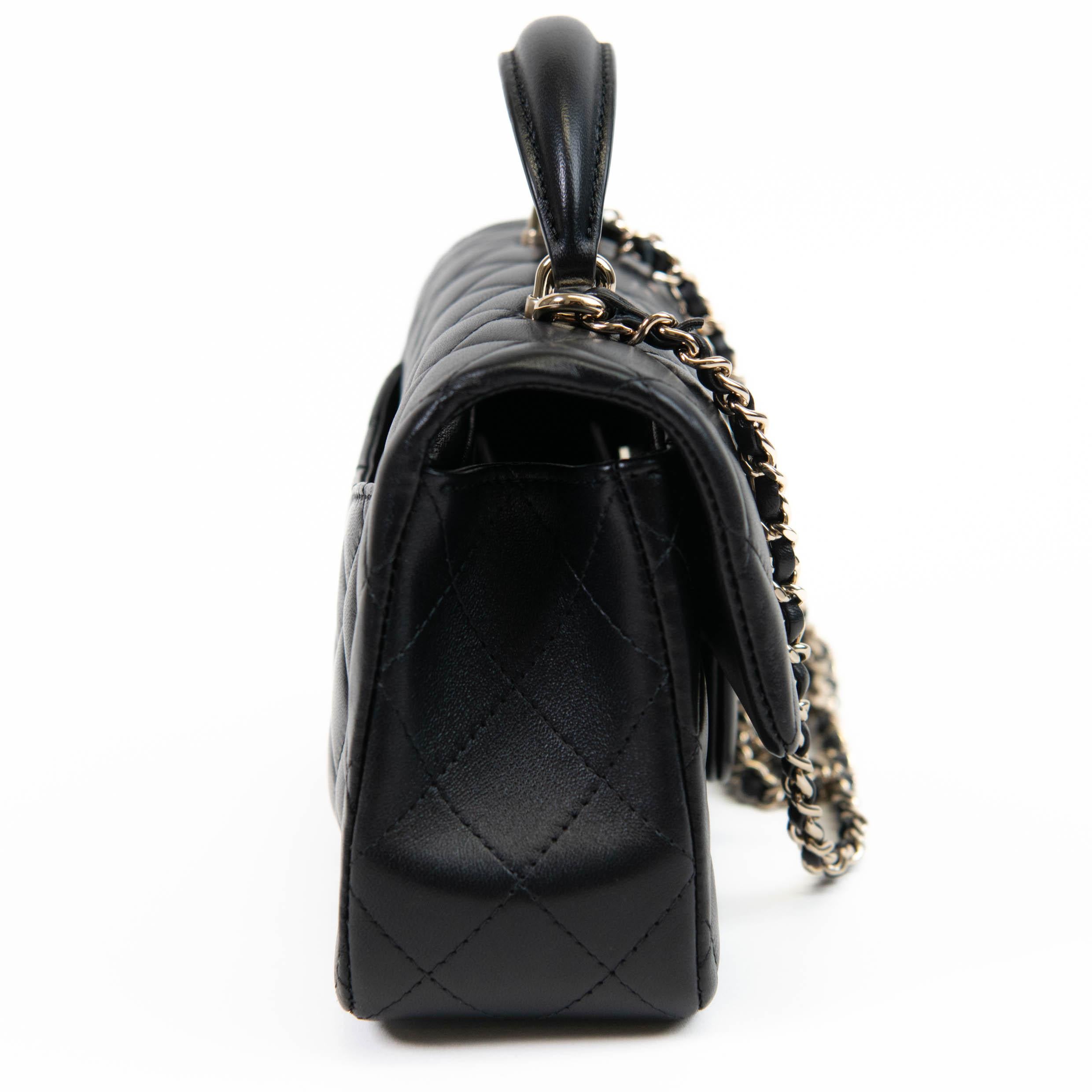 Women's or Men's Chanel Mini Classic Rectangular Flap Bag Black Lambskin Light Gold Hardware