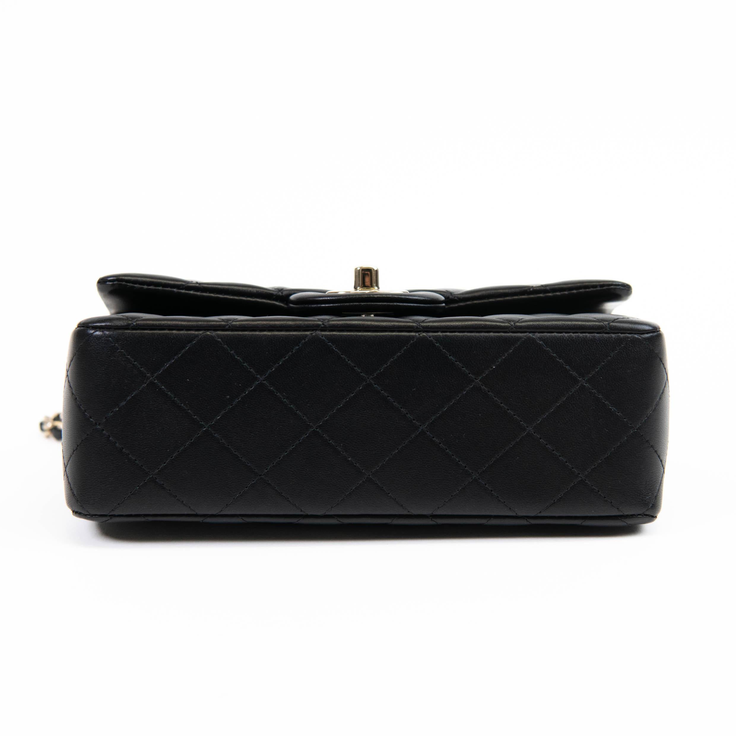 Chanel Mini Classic Rectangular Flap Bag Black Lambskin Light Gold Hardware 2