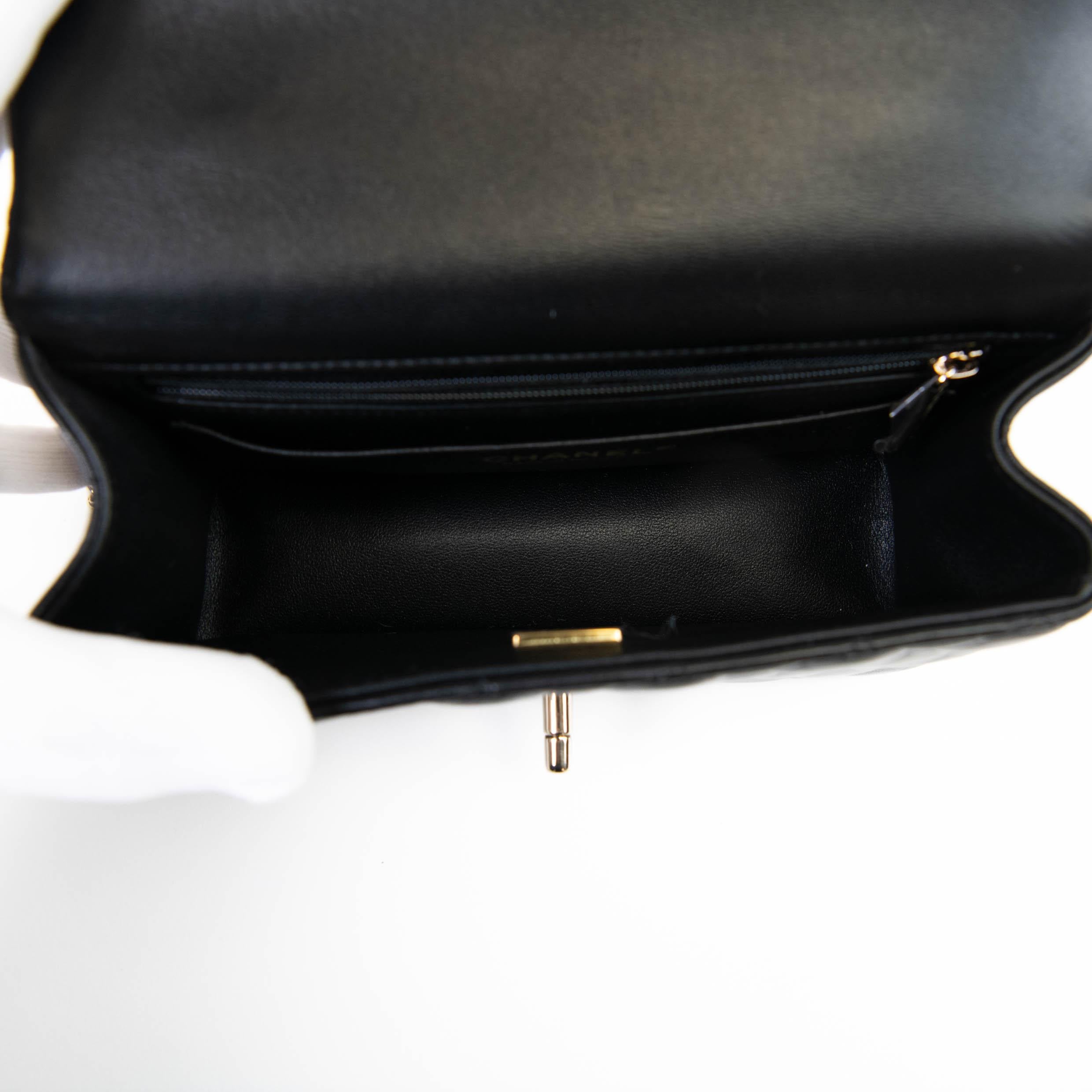 Chanel Mini Classic Rectangular Flap Bag Black Lambskin Light Gold Hardware 3