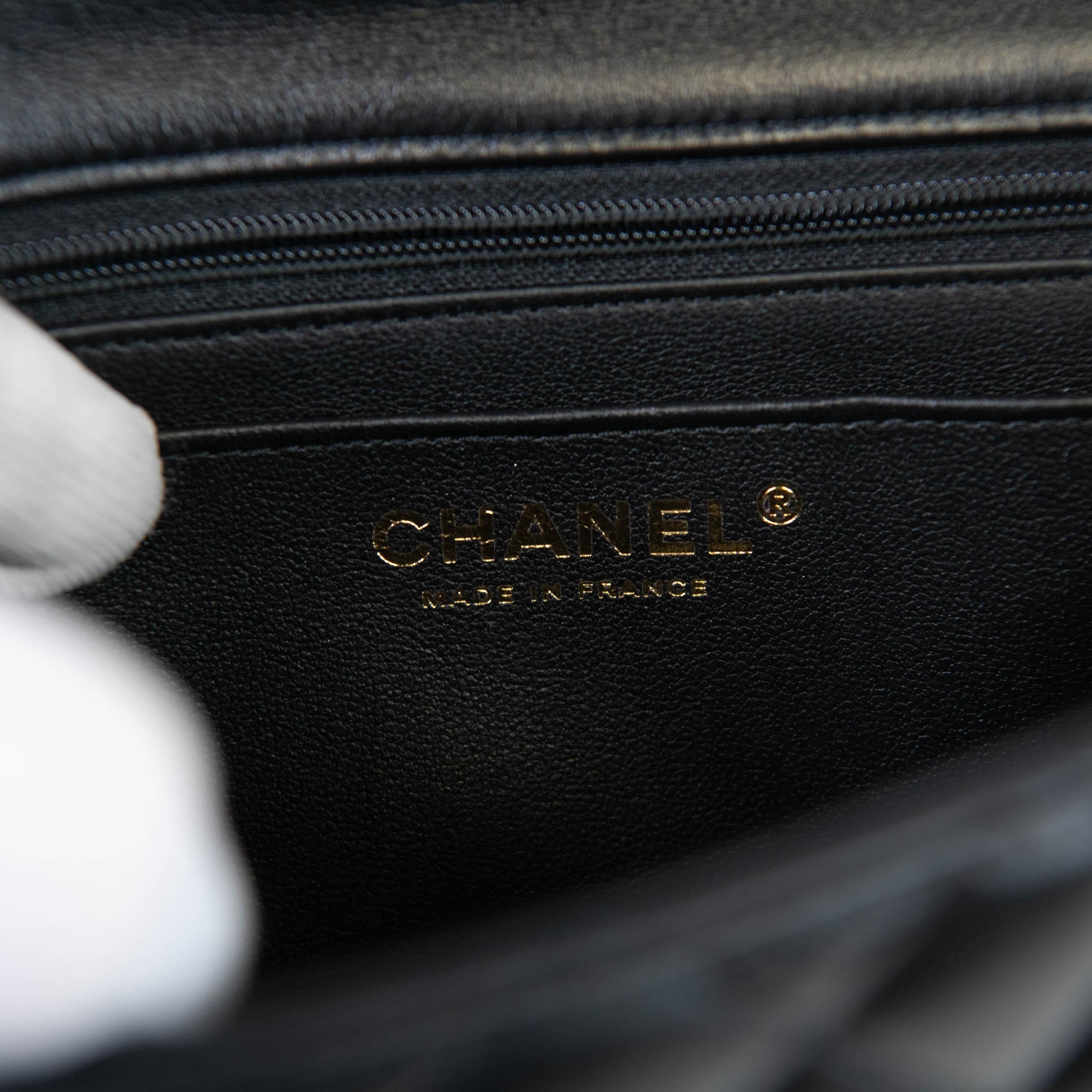 Chanel Mini Classic Rectangular Flap Bag Black Lambskin Light Gold Hardware 4