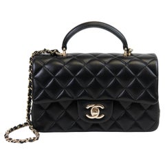 Chanel Mini Classic Rectangular Flap Bag Black Lambskin Light Gold Hardware