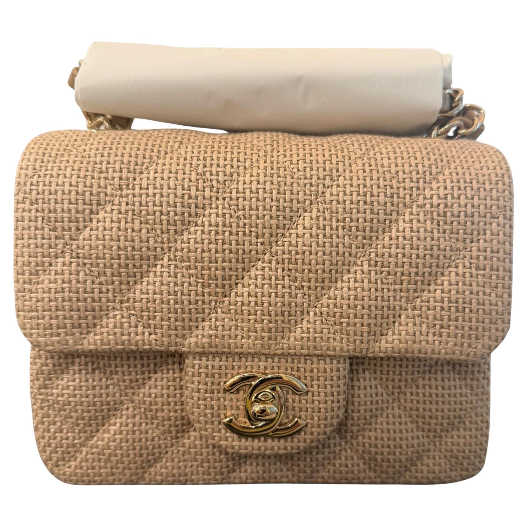 Chanel Mini Classic Square Flap Bag Beige Scuro Hardware Oro Nuovo in vendita