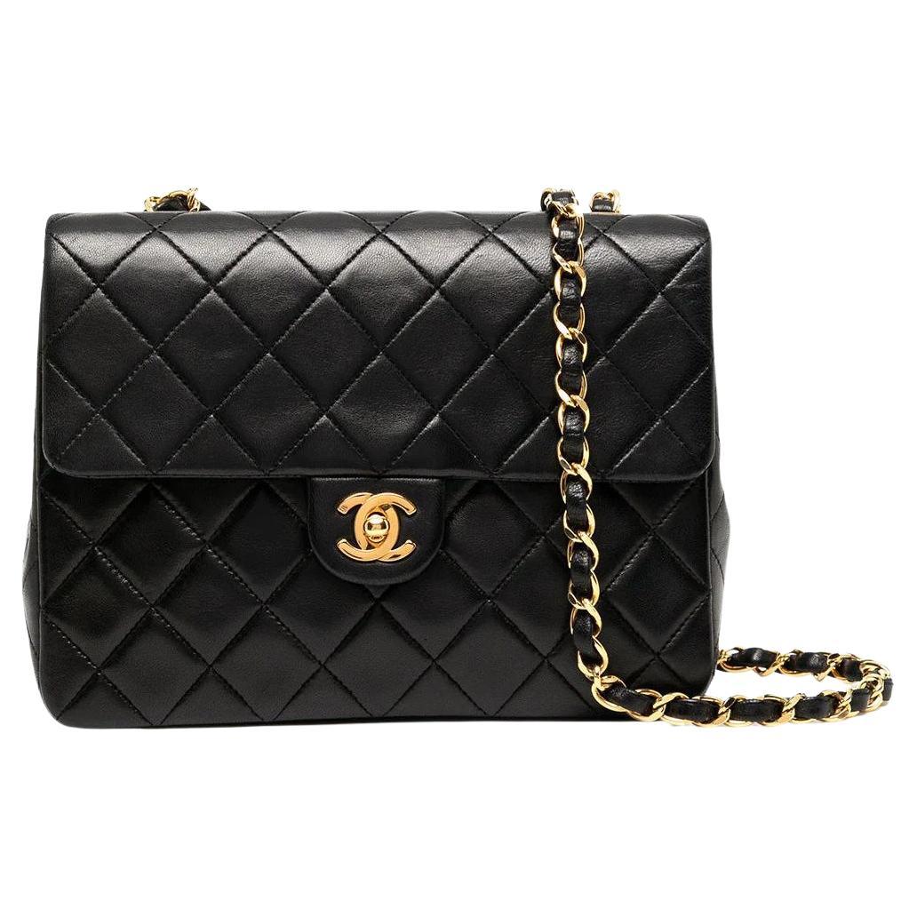 Chanel Square Classic Single Flap Bag Chevron Lambskin Mini Black