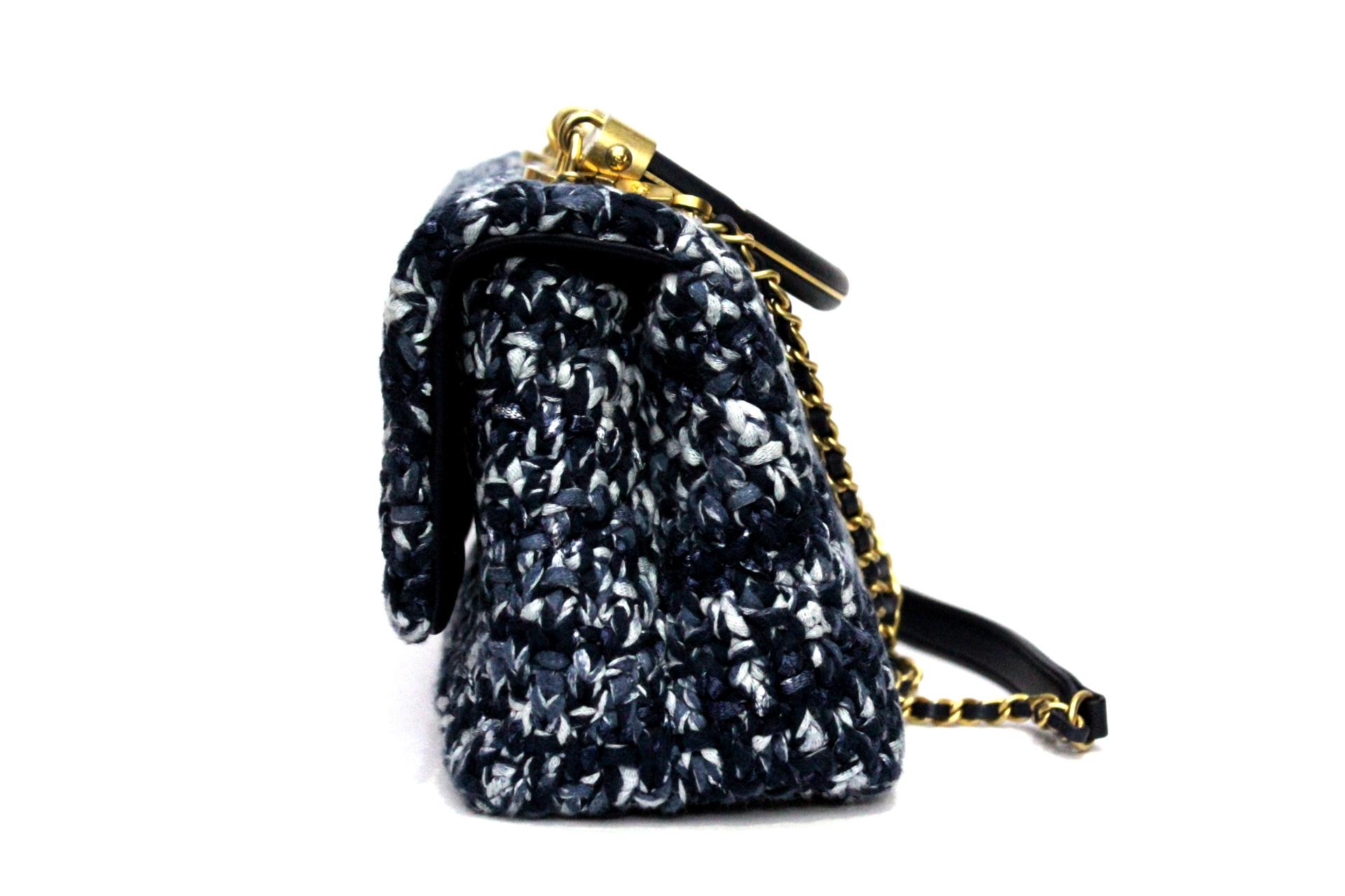 Black Chanel Mini Coco in Blue Tweed Top Handle Bag