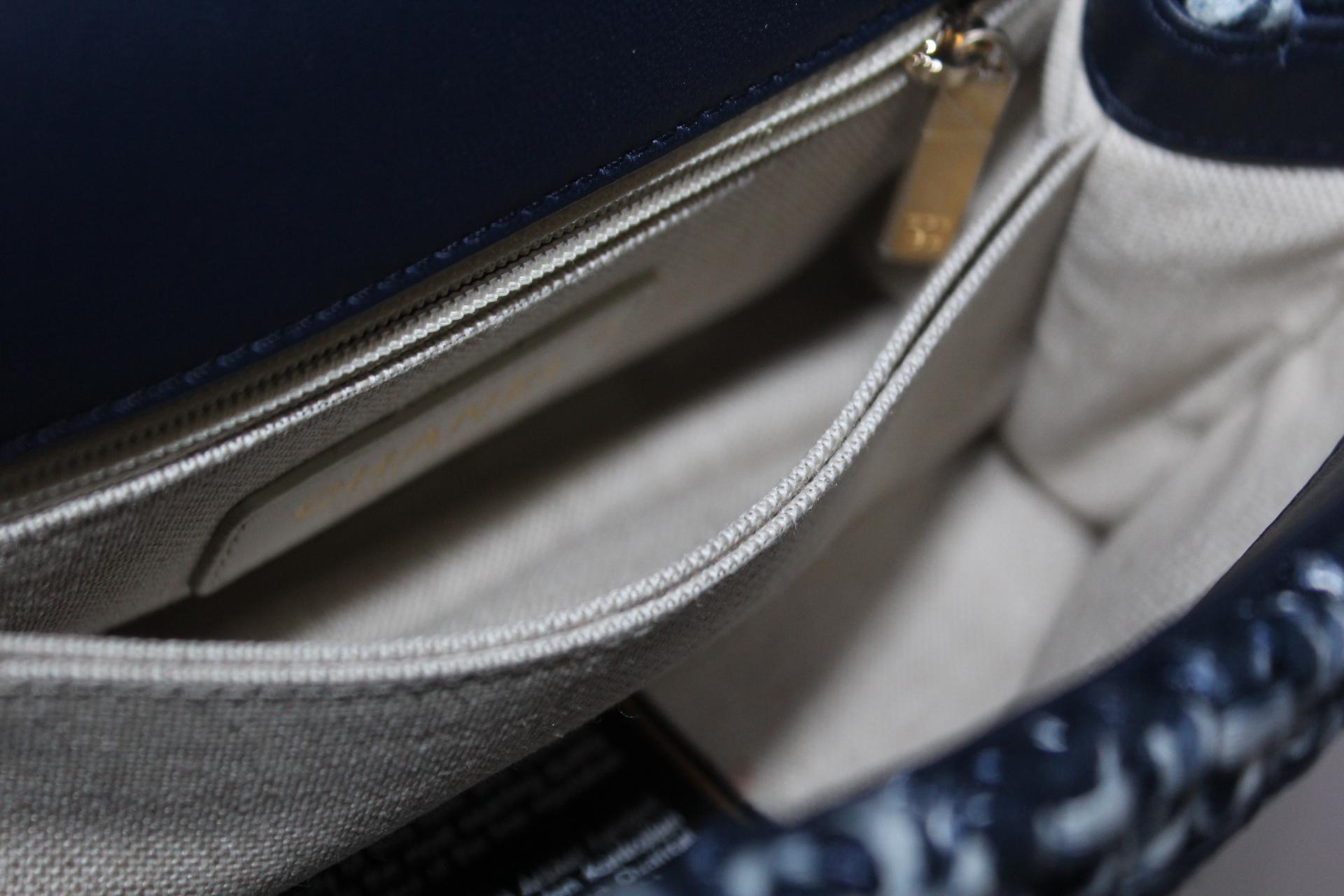Women's Chanel Mini Coco in Blue Tweed Top Handle Bag
