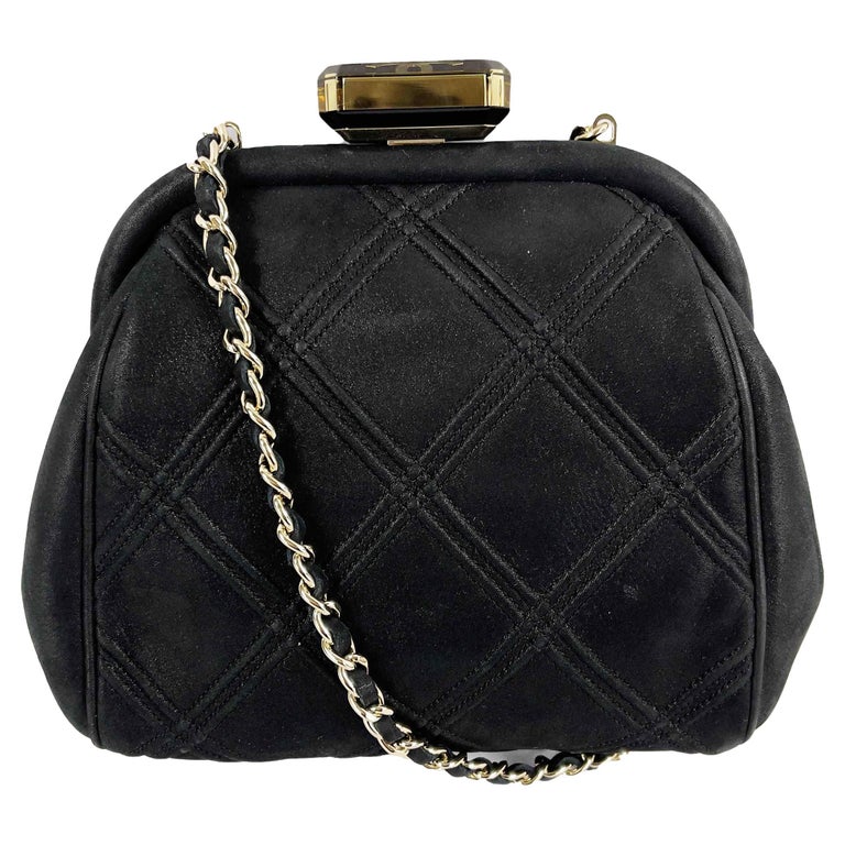 CHANEL - Mini Crossbody Clutch - Black Quilted /Gold-tone - 'CHANEL'  Closure For Sale at 1stDibs
