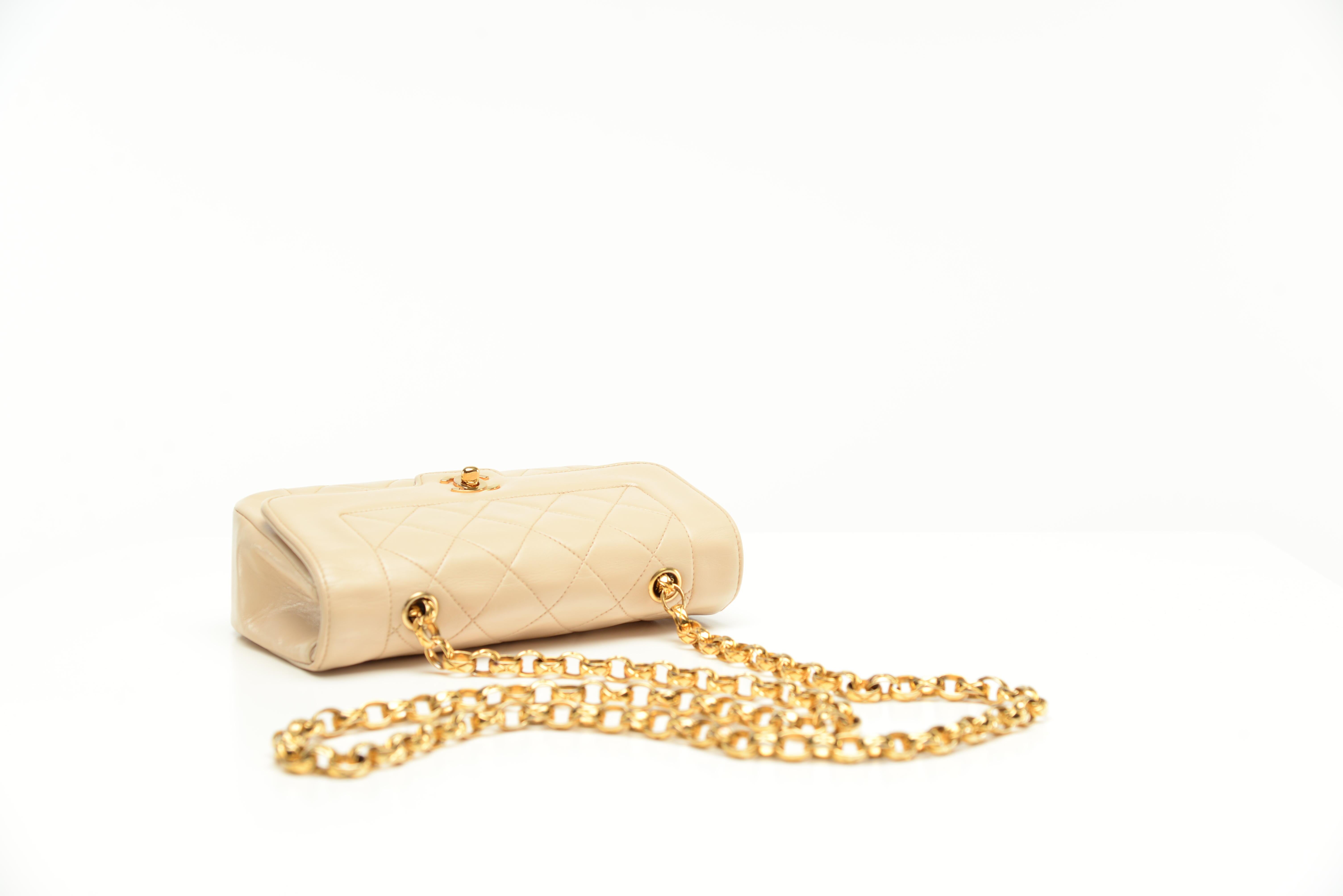 Chanel Mini Diana Quilted Lambskin Beige Bijoux Chain  1