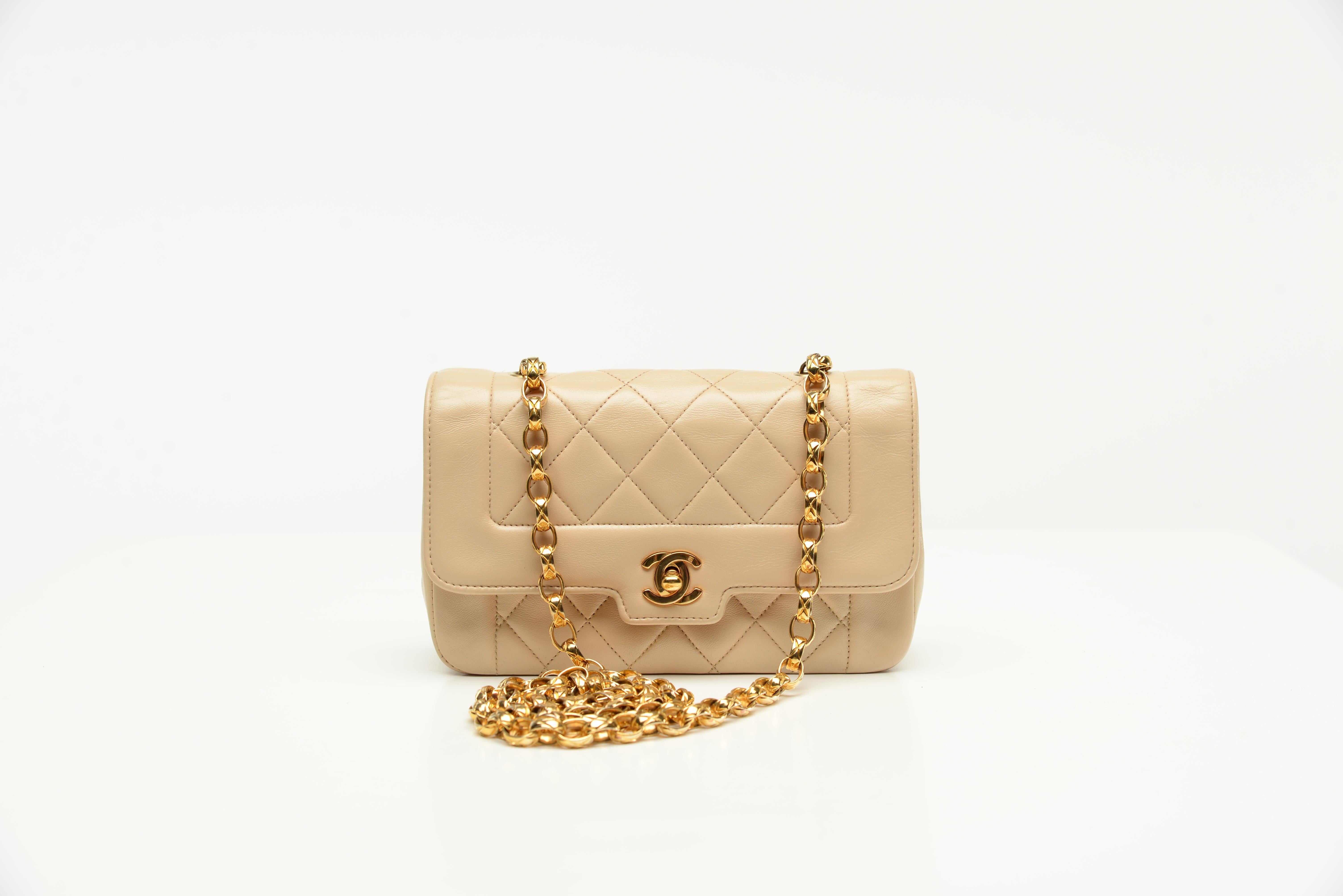 Chanel Mini Diana Quilted Lambskin Beige Bijoux Chain  2