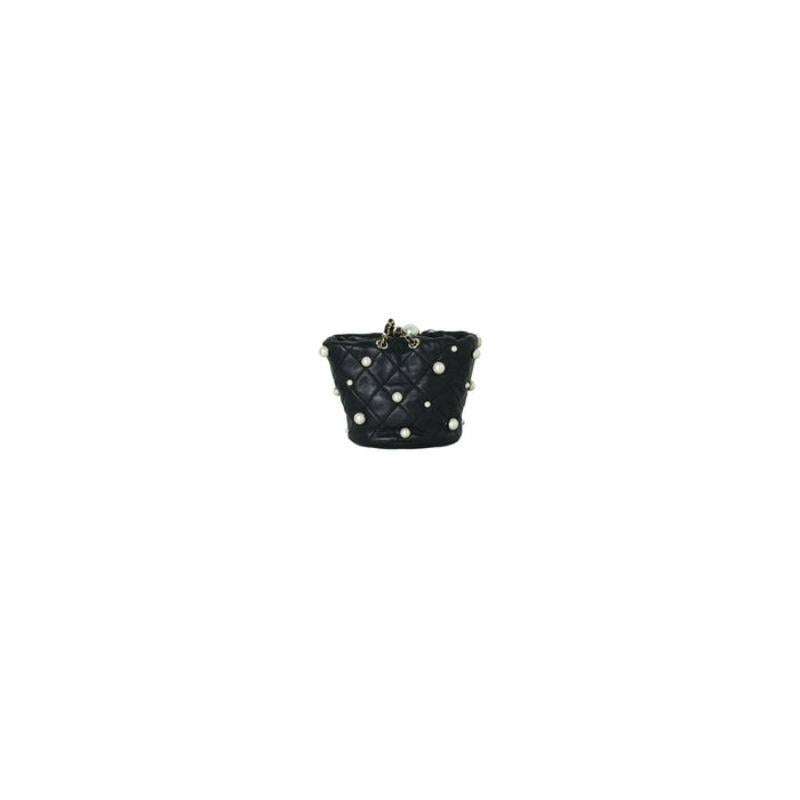 Chanel Mini Drawstring Pearl Studded Bag Black For Sale at 1stDibs