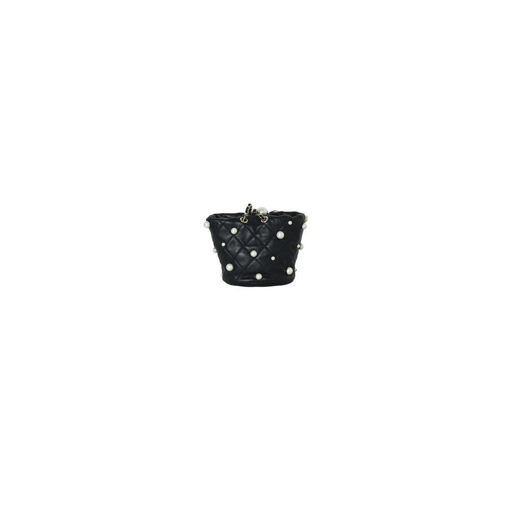 Chanel Mini Drawstring Pearl Studded Bag Black In New Condition For Sale In Flushing, NY