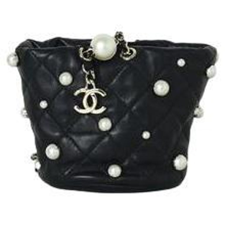 Chanel Mini Drawstring Pearl Studded Bag Black For Sale at 1stDibs