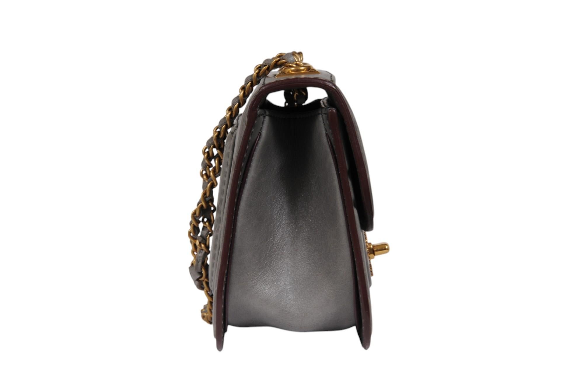 Chanel Mini Flap Bag Grey Debased Aged Calfskin CC Logo Gold Hardware Cross Bon état - En vente à North Miami, FL