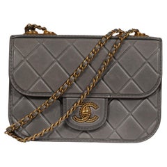 Chanel Mini Flap Bag Grey Debased Aged Calfskin CC Logo Gold Hardware Cross