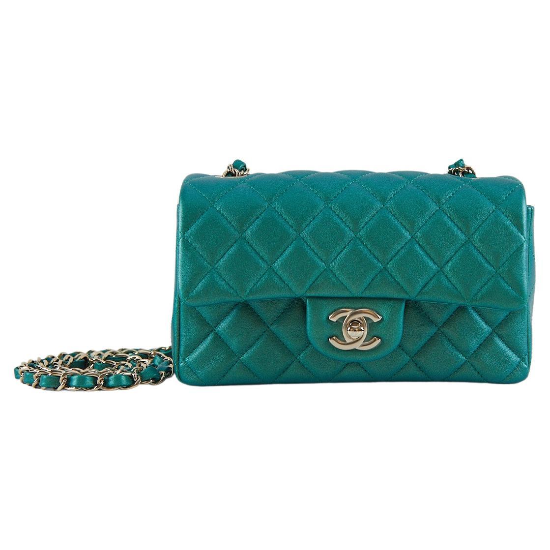 CHANEL MINI FLAP BAG PEARLESCENT GREEN Lambskin Leather with Champagne Hardware