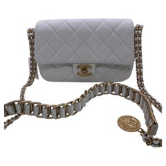 Chanel Mini Flap Bag with Handle Caviar Leather Gold Chain Crossbody Italy