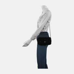 Chanel Mini Flap Black Velvet Gem Studded Silver Hardware Microchip