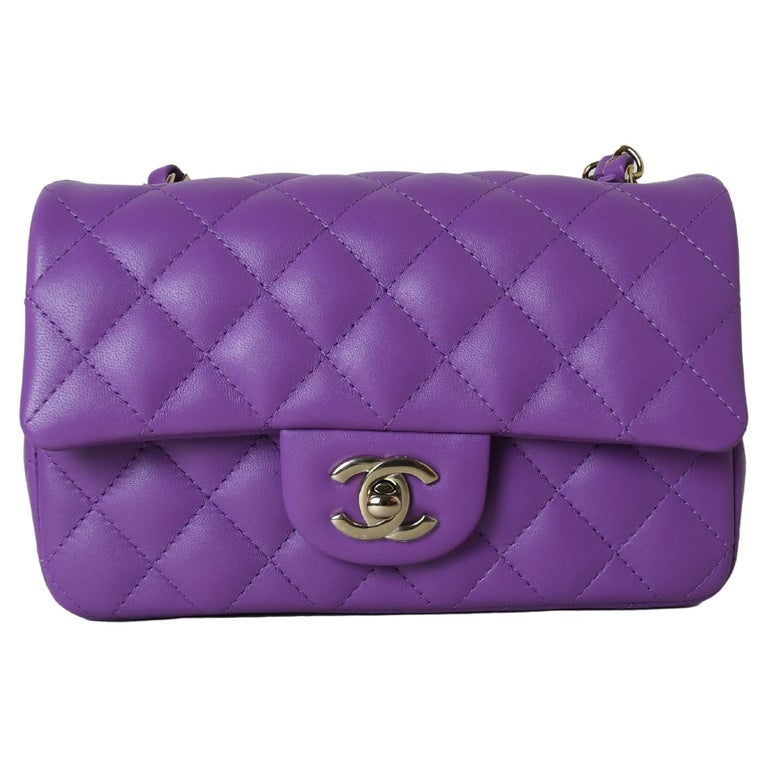 Chanel 22S Classic Mini Square Pearl Crush Lambskin Quilted Flap Bag Purple  NIB! For Sale at 1stDibs