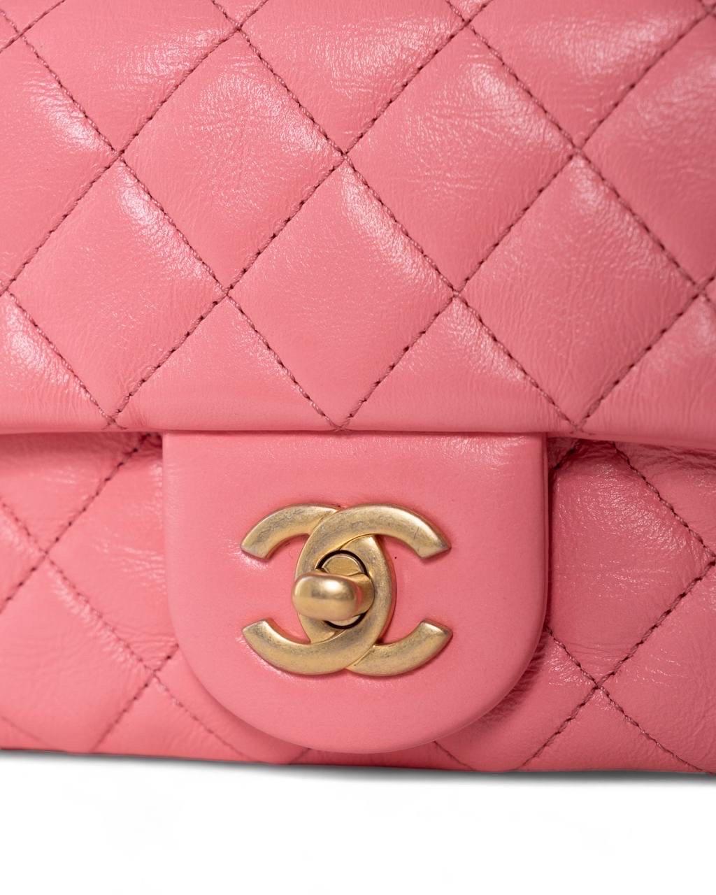 Chanel Mini Flap Pearl Crush Pelle Rosa Borsa a Tracolla In Good Condition For Sale In Torre Del Greco, IT