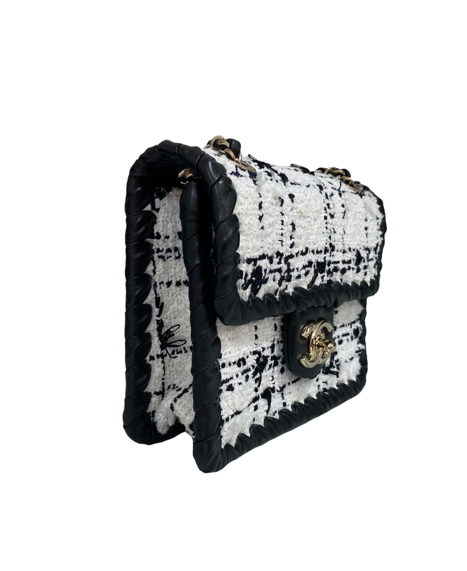 Gray Chanel Mini Flap Tweed White And Black