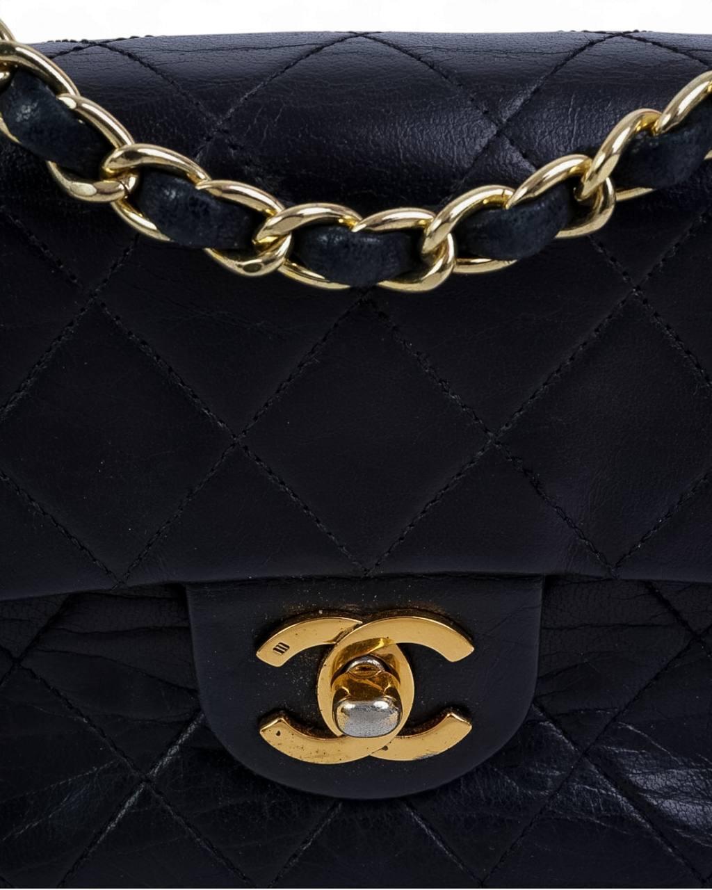 Chanel Mini Flap Vintage Negro 90s en venta 6