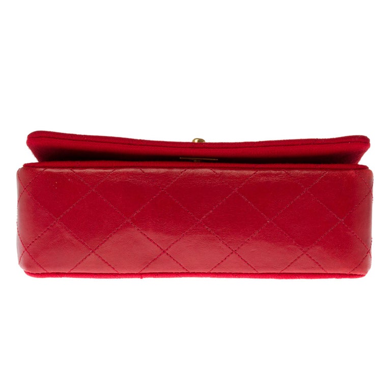 Chanel Mini Full Flap Shoulder bag in red quilted leather and jersey ...