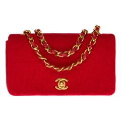 Chanel Mini Full Flap Shoulder bag in red quilted leather and jersey, GHW